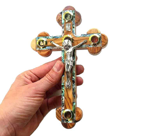 Olive wood Cross with Mother of Pearl 17.5 cm