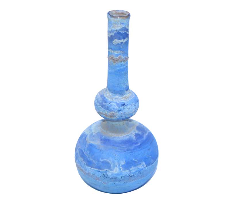 Blue marbled vase on a white background