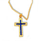 Cross pendant|plated Gold & blue enamel