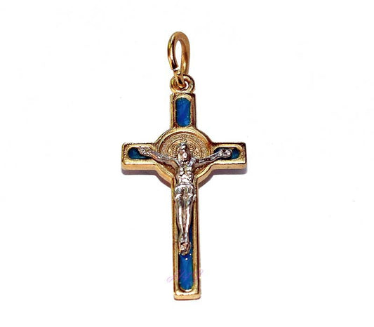 St. Benedict Cross Pendant | Blue Enamel