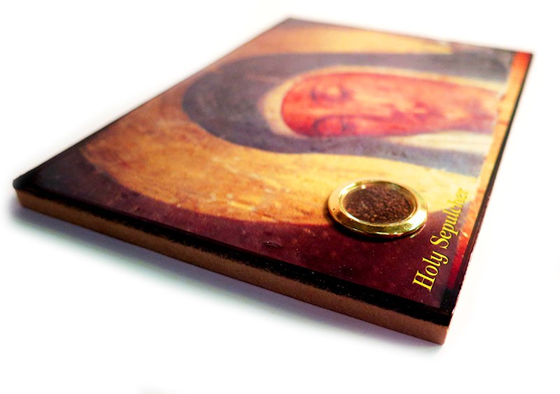 Mother Mary Icon & Jerusalem soil in a glass tube