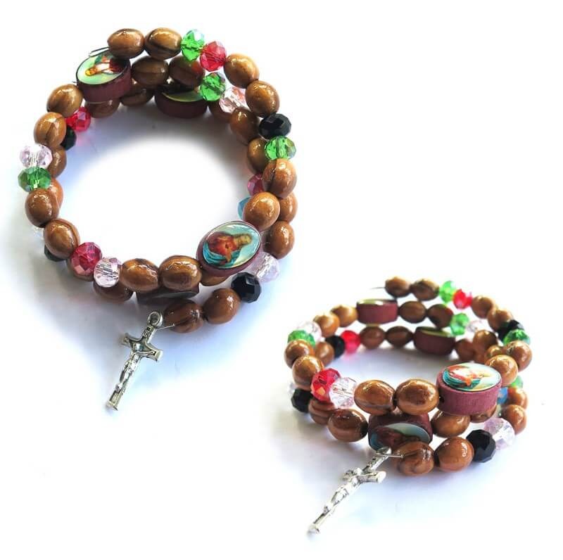Bracelet Rosary- olive wood beads & icons