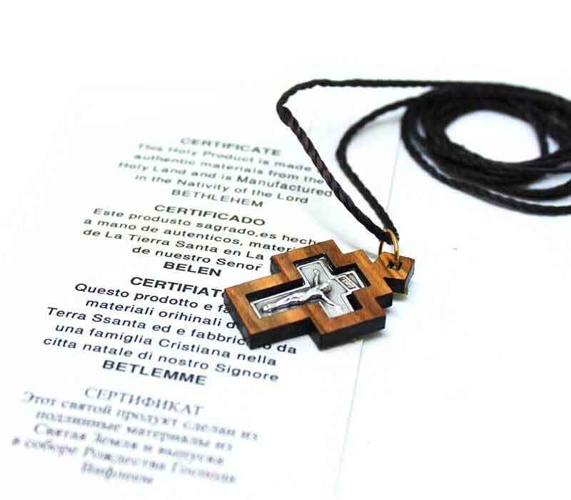 Olive wood & Metal Cross pendant