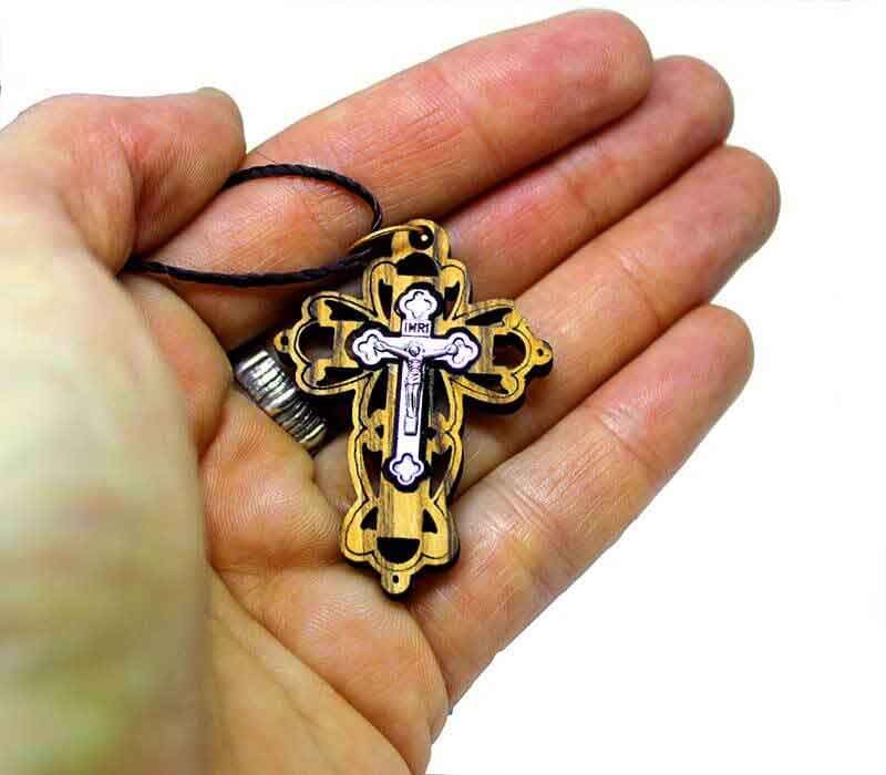 Olive wood & Metal Crucifix pendant