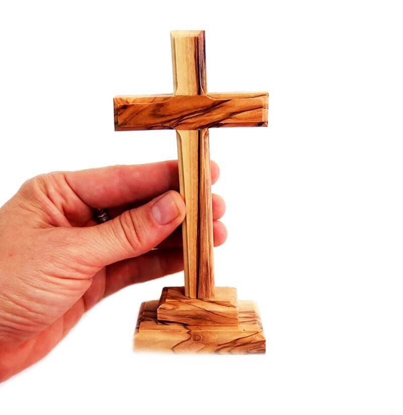 Cross on base | Olive wood | 14 c"m 5.5 inches