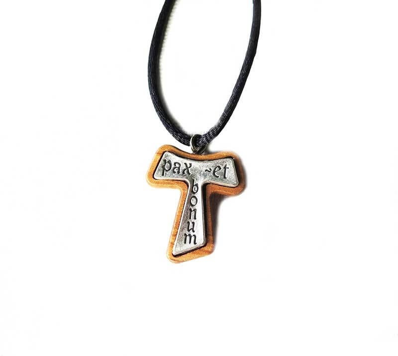 Tau Cross pendant - Olive wood & Metal