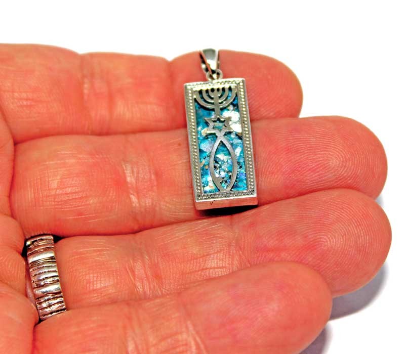 Grafted In | Square 2 - Silver pendant with Roman Glass