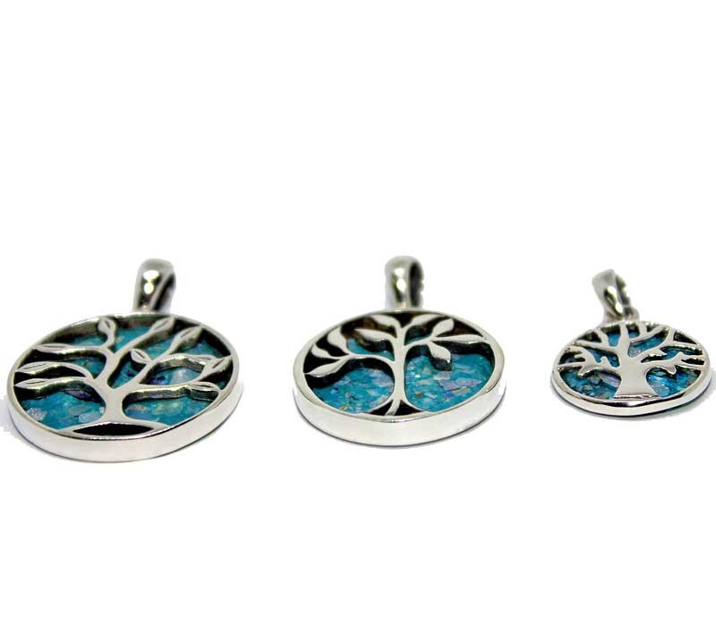 Tree of life Silver pendant with Roman Glass