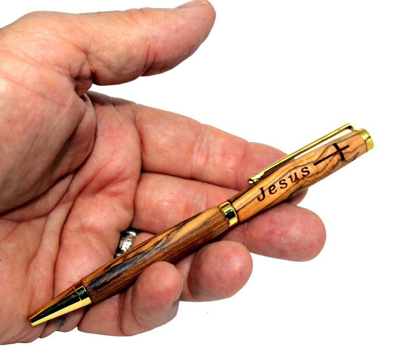 Olive wood pen With engraved "Jesus"