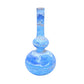 Blue glass vase with a textured surface on a white background
