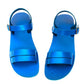Pair of blue sandals on a white background
