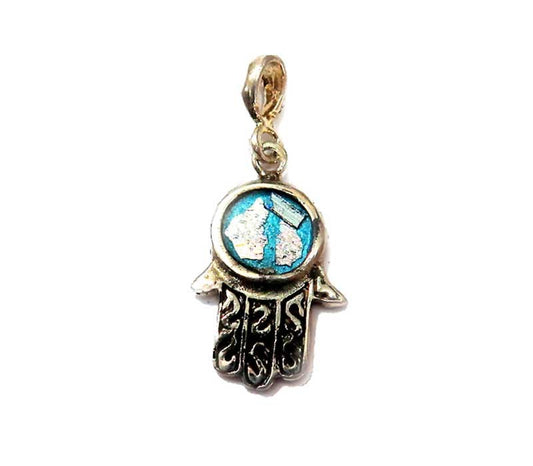 Hamsa Symbol with Roman glass | Silver pendant