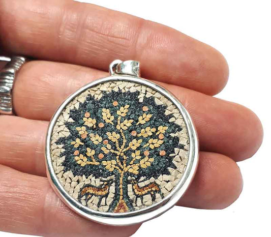 Mosaic Tree of Life pendant with small stones & Sterling silver 925 Handmade