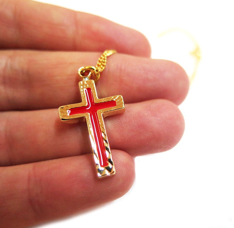 Red Enamel Gold plated Cross