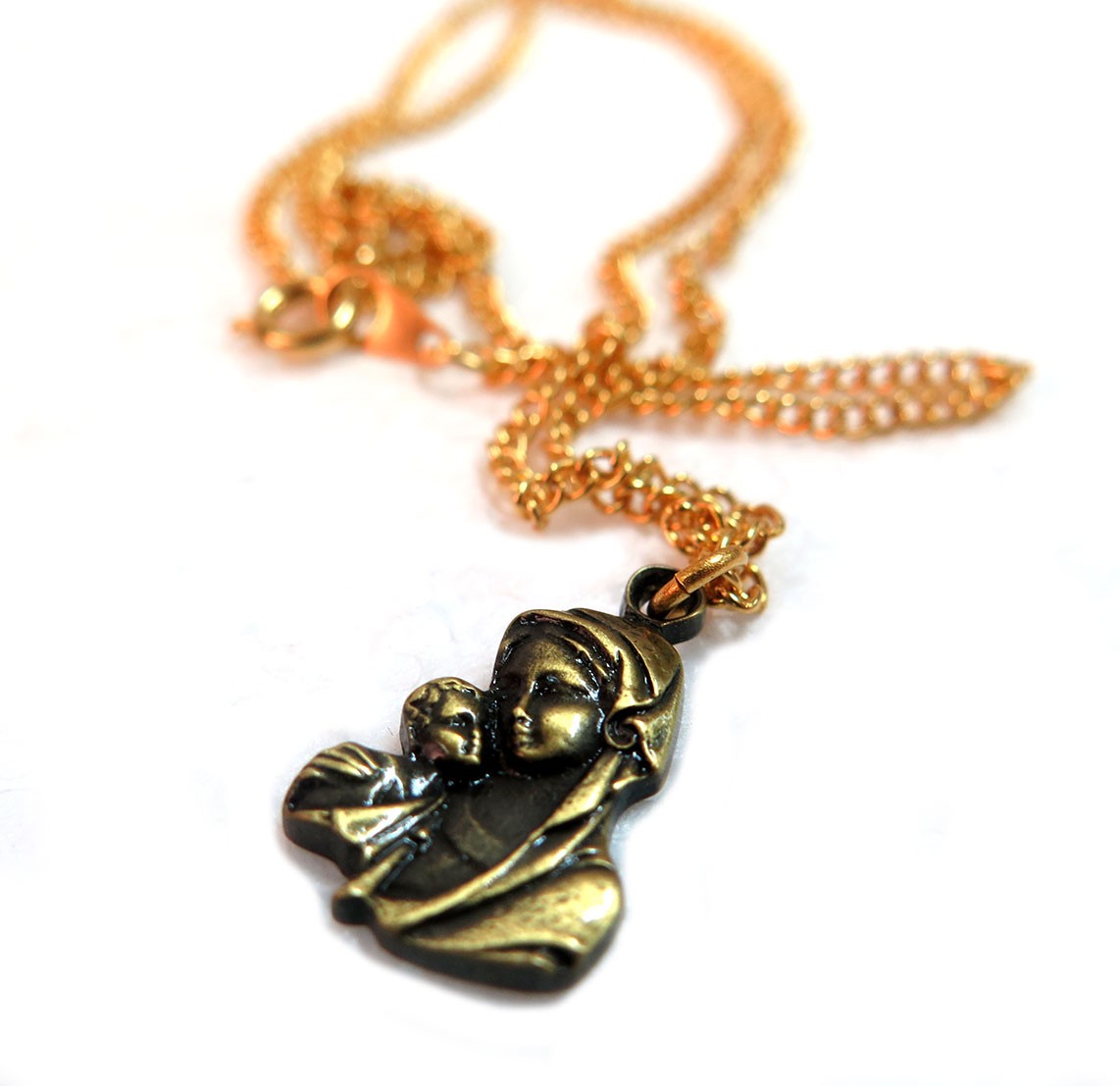 Mother Mary & Baby Jesus pendant - Gold plated