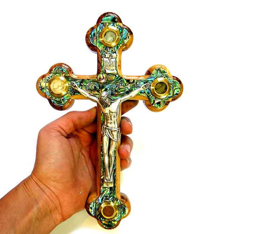 NEW - Cross Olive wood with Mother of Pearl 8.8 inches