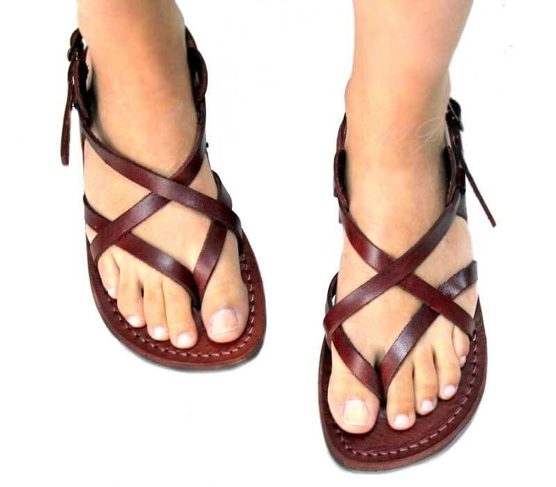 Jerusalem Biblical Jesus Sandals Brown Leather Strap Buckle Handmade Women's  40 | eBay