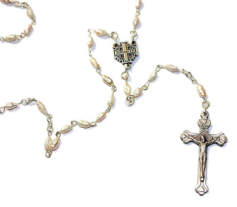 Mother of Pearl rosary with silver cross - The Rosary Palace color Black
