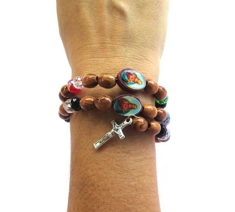 Bracelet Rosary- olive wood beads & icons