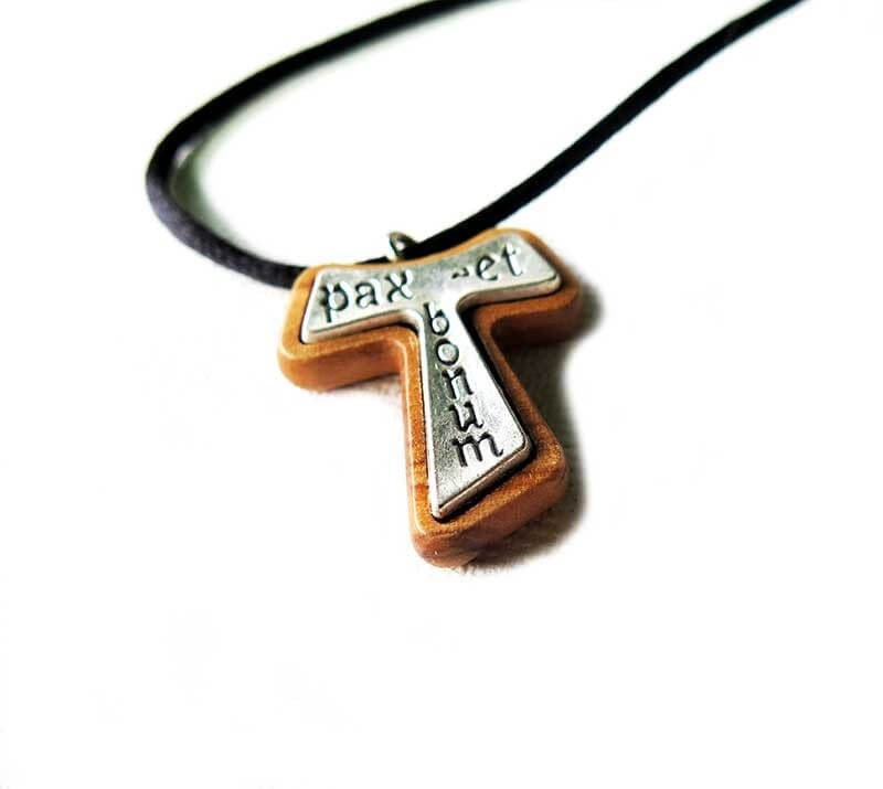 Tau Cross pendant - Olive wood & Metal