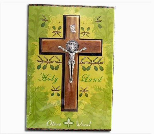 Olive wood Crucifix-St. Benedict medal