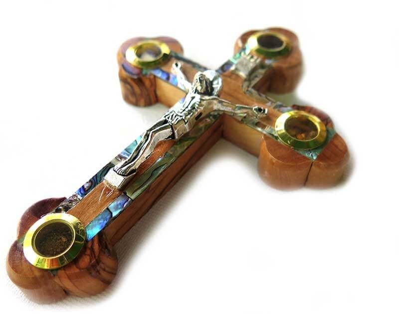 Olive wood Cross with Mother of Pearl 13.5