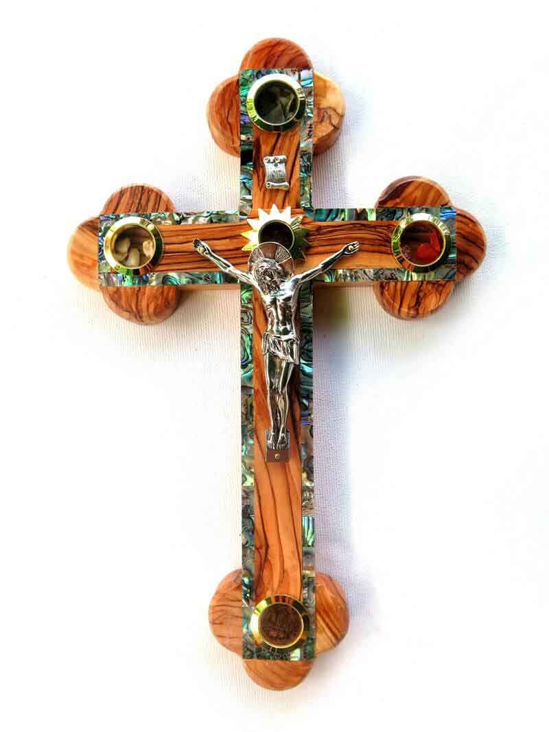 Cross Olive wood with Mother of Pearl