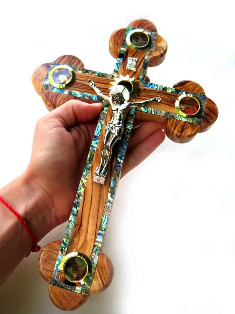 Cross Olive wood with Mother of Pearl