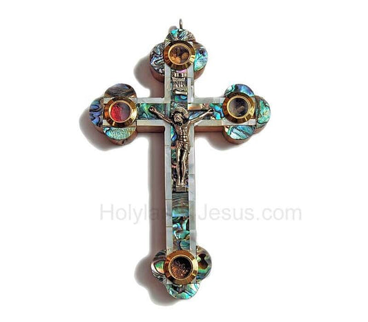 Mother of Pearl Crucifix | olive wood 13.5 cm