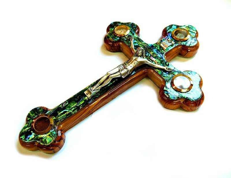 NEW - Cross Olive wood with Mother of Pearl 28 cm