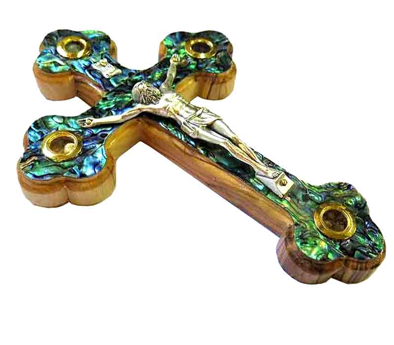 Cross -Olive wood with Mother of Pearl 7.2 inches