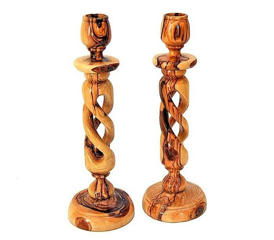 Olive wood braid candlesticks
