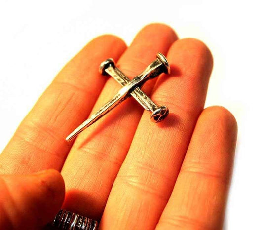 Silver cross of nails pendant