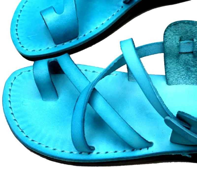 Ice Blue Knotted Cruelty Free Leather Sandals – TJORI