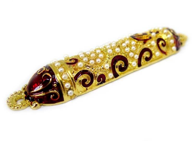 Mezuzah case - Gold and Red plated metal