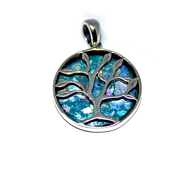 Tree of life  Silver pendant with Roman Glass