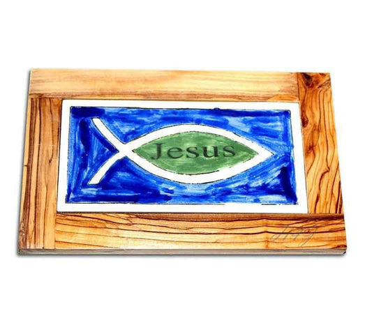 Jesus-Fish Tile | Olive wood frame