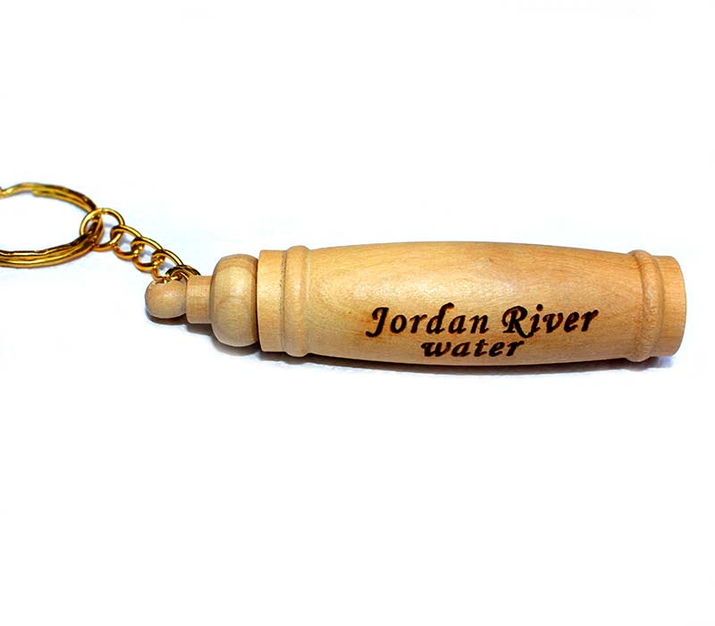 Olive wood Key chain with water from Jordan River